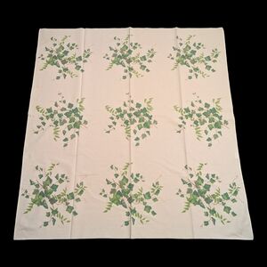 MCM 50s Wilendur Green Ivy Leaves On White Color Fast Cotton Tablecloth Topper